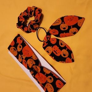 Haloween themed Handmade Spandex/Polyester Headband,  Hair Bow and Scrunchie.